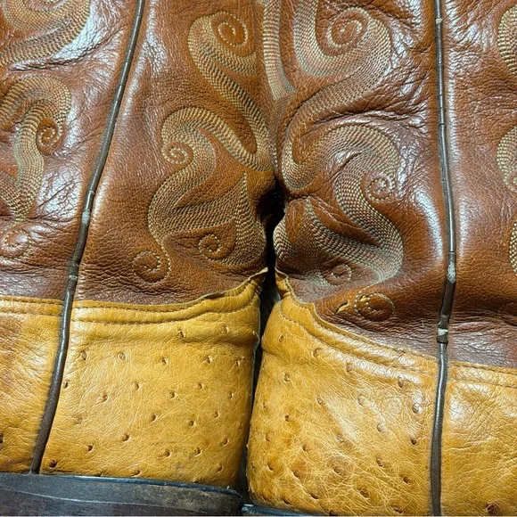 Tony Lama Peanut Brittle Full Quill Ostrich Round Toe Western Boots 9D Exotic - Picture 13 of 16
